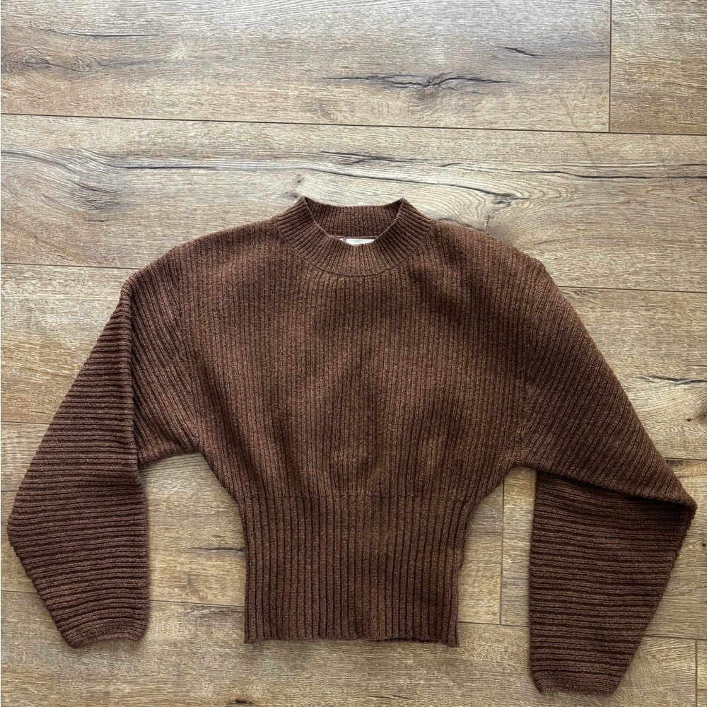 Pink Rose Brown Ribbed Women's Sweater